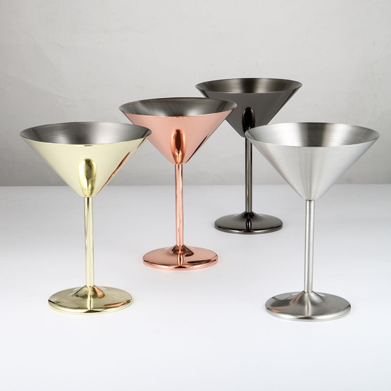Close-up of Stainless Steel Martini Glass Range - The Stainless Sipper